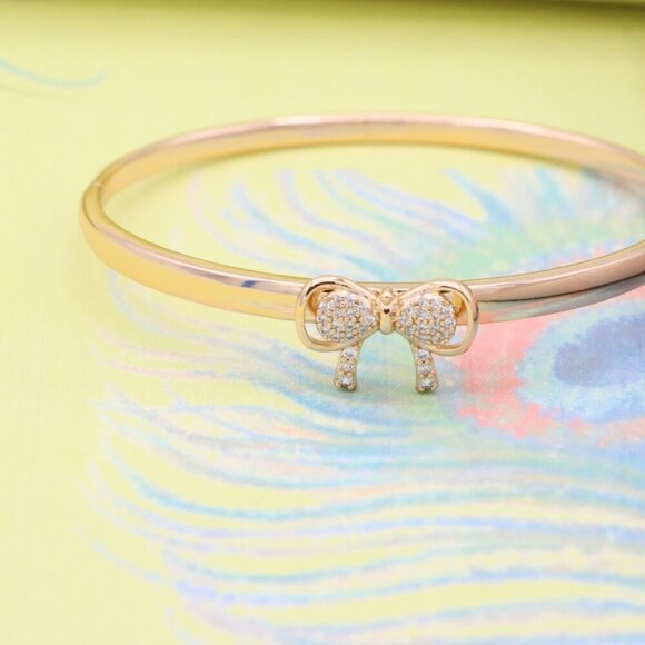 Rose Gold Bangle with Bow Knot Design & Micro Zircon Detailing, XPBL0426 - Picture 2 of 12